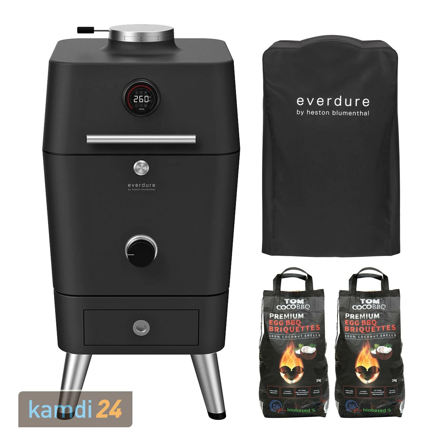 Everdure 4K Holzkohlegrill Graphite + Abdeckhaube + 6 Kg TOM COCO Kokoskohle-Briketts 3 Everdure 4K Holzkohlegrill Graphite + Abdeckhaube + 6 Kg TOM COCO Kokoskohle-Briketts