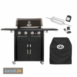 Outdoorchef Australia 415 G Gas-Grillstation Schwarz + Abdeckhaube + Drehkorb-Set